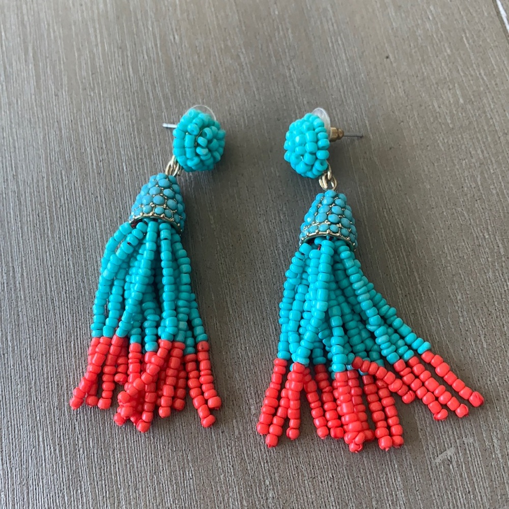 Darling turquoise and coral red beaded earrings